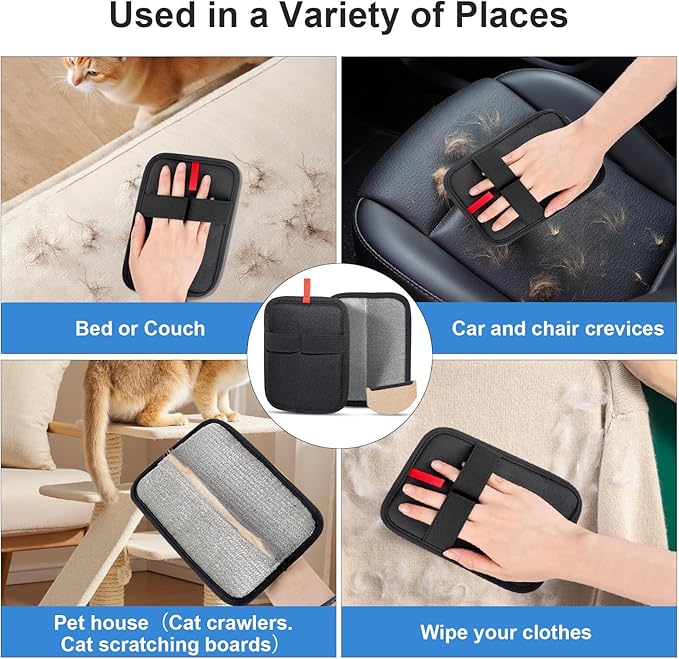 2 Pcs Static Pet Hair Remover and Scraper : Electrostatic Pet Hair Removal Gloves, Reusable Cat Dog Hair Remover Tool, Pet Hair Remover for Furniture, Carpet, Clothes, Car Seat