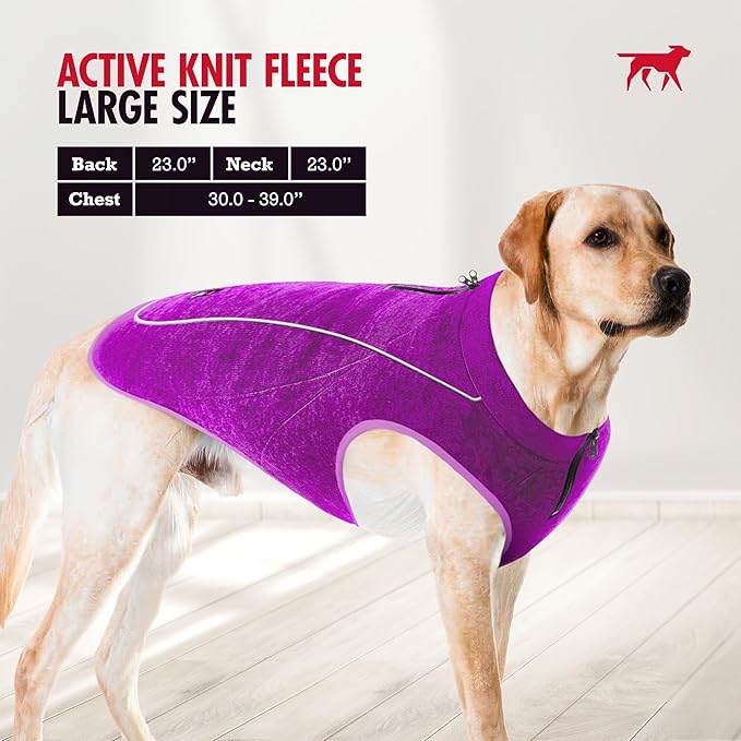 Insulated Fleece Sweater for Dogs | Lightweight Warm Dog Vest | Zipper Port for Harness | Cold Weather Winter Jacket | Rain Snow Repellant Coat | Adjustable for Small Medium Large Girl Dogs (Purple/L)