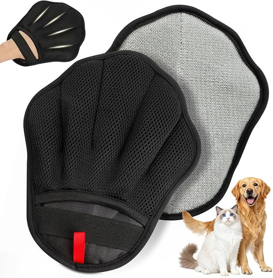 Pet Hair Removal Glove, Electrostatic Pet Hair Remover Glove for Cats & Dogs, Hair Remover Tools for Couch, Carpet, Clothing, Car Seat - Upgraded Five-Finger, Reusable, Black+Black