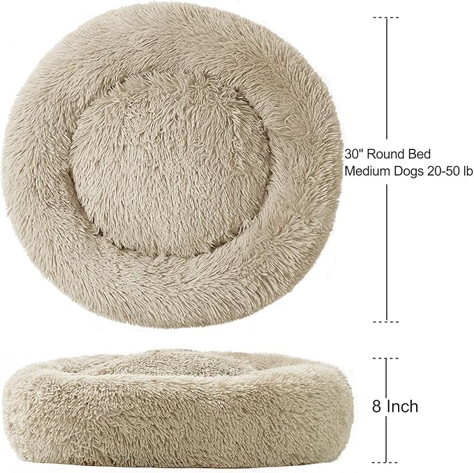Washable Dog Round Bed - Large Donut Dog Bed, Comfy Calming Cuddler