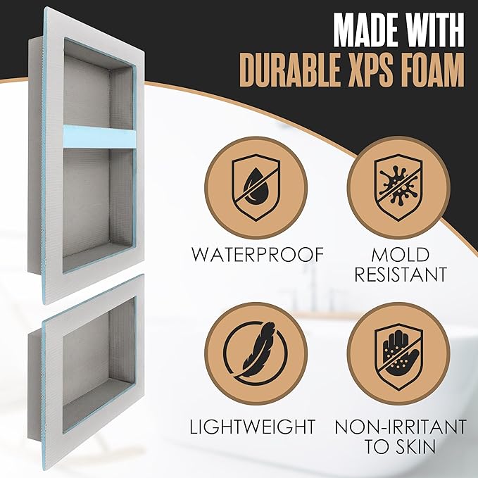 Houseables Shower Niche, Shower Niche Insert Tile Ready, Recessed Bathroom Storage, 12x20 + 12x10, in Wall Shelf, Cubby Inserts, Recessed Shampoo Caddy, Inset Shelves, Built in Nook, Soap Box, Prefab