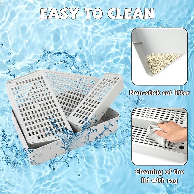 Adjustable 3 Steps Cat Ramp for Litter Box, Detachable Cat Pedal Step Stool with Filter Function, Double Layered Cats Litter Trapper, Suitable for Small&Elderly Cats, Non-Slip(Grey)