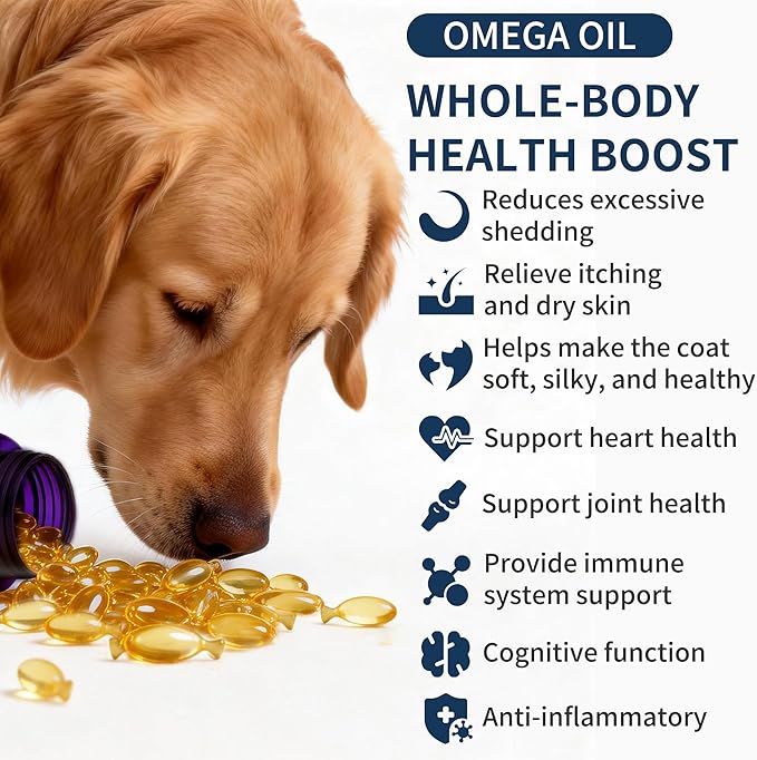 Omega 3 Fish Oil for Dogs, 80 Capsules, Rich in EPA and DHA, Improves Dry Skin, Dandruff, Itching, Reduce Shedding, Supports Cardiovascular and Joint Health, Suitable for Cats and Dogs (1 Bottle)