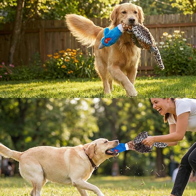 24” Jumbo Quilted Duck Dog Toy – Durable Tie-Dye Plush Bird with Double Squeakers & Crinkle Sound, No Stuffing Interactive Toy for Medium & Large Dogs