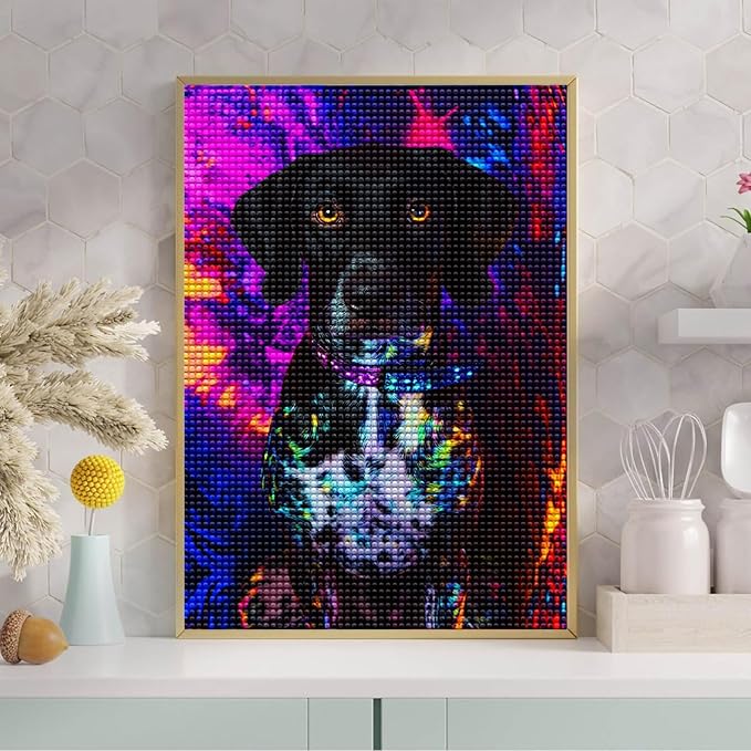 Dalmatian Under The Neon Lights Art Kits for Adults, Animal 5d DIY Diamond Painting by Numbers Kit for Adults, Full Drill Diamond for Gift Wall Decor Gem Arts 16 * 20Inch