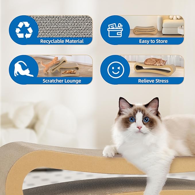 FluffyDream 3 in 1 Cat Scratcher Cardboard, Cat Scratching Board Furniture Protector, Cat Scratching Post, Cat Beds for Indoor Cats, Infinity Shape, X-Large