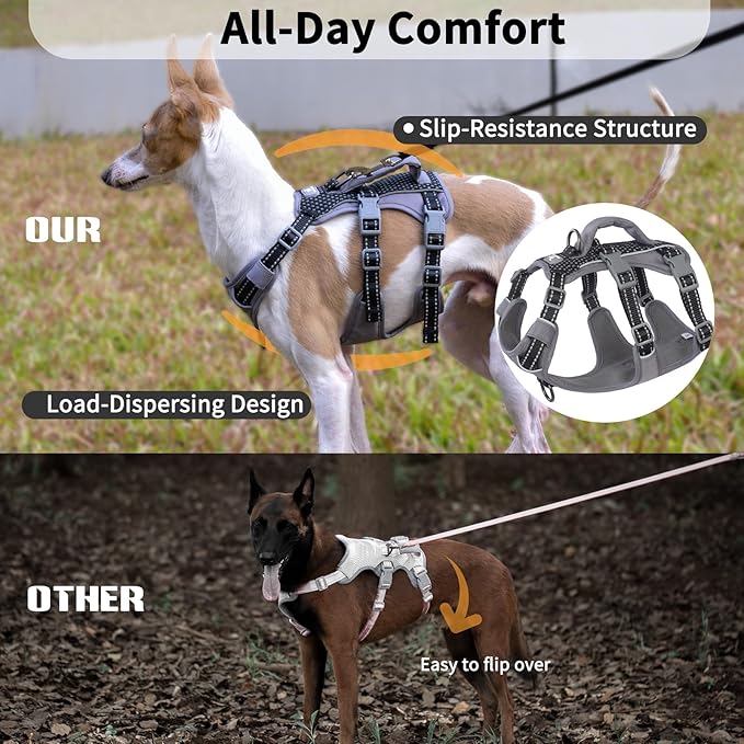 Huntboo Reflective Dog Harness with Handle, Escape Proof, No Slip, Breathable, Lightweight, Adjustable Lift Harness for Small, Medium, and Large Dogs Walking, Training, and Running Gear(Black,XS)