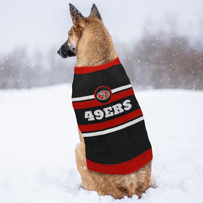 NFL San Francisco 49ers Dog Sweater, Size Extra Small. Warm and Cozy Knit Pet Sweater with NFL Team Logo, Best Puppy Sweater for Large and Small Dogs