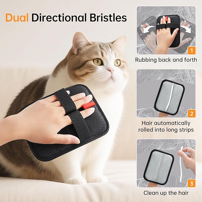 Pet Grooming Gloves for Shedding, 1-Pack Reusable Cat & Dog Hair Remover for Couch, Car Seat - Electrostatic Pet Hair Removal Tool for Furniture and Clothing