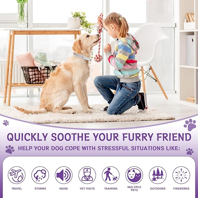 4-Pack Dog Calming Collar with Natural Pheromones | 60-Day Stress & Anxiety Relief for Puppies & Adult Dogs | Waterproof, Adjustable 25-Inch Fit (Grey)