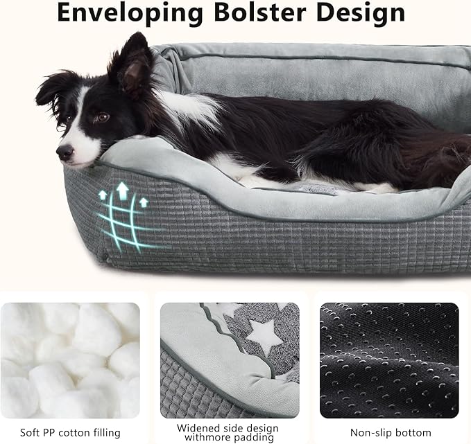 SIWA MARY Dog Beds for Small Medium Large Dogs & Cats. Washable Pet Bed, Orthopedic Dog Sofa Bed, Soft Calming Sleeping Warming Puppy Bed (Star-Grey, Large-(30’’x 24’’x 9’’))