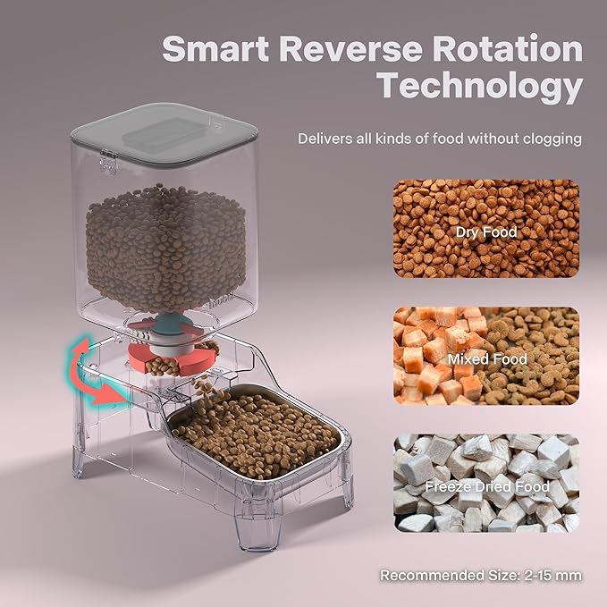 Automatic Cat Feeder, Elevated Stand for Neck Health, 7L Automatic Dog Feeder, Cat Food Dispenser, No-Jam, Up to 6 Meals for 2-15 mm Dry Food, Stainless Steel Bowl, No Spinal Pressure