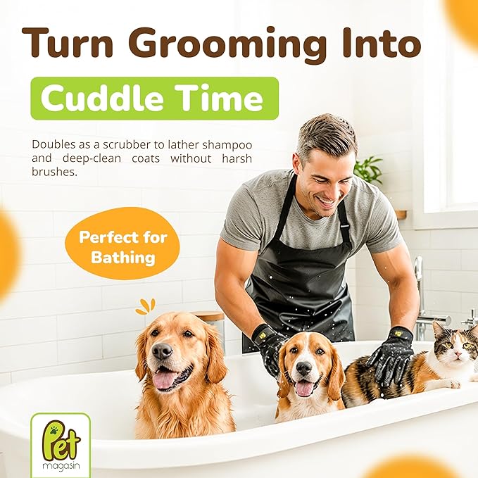 Pet Magasin® Durable Gentle Dog Washing Gloves (1-Pair) - Premium Pet Grooming Gloves For Dogs, Cats & Horses | Dog Scrubber For Bath | Cat Hair Remover Glove | Bathing Brush (Black, Medium)