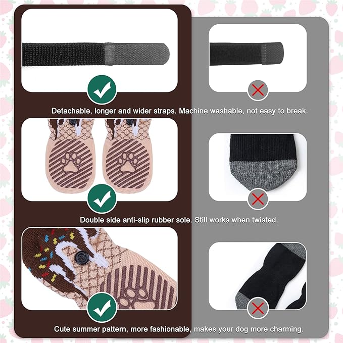 EXPAWLORER Anti Slip Dog Socks - Dog Shoes Paw Protectors with Adjustable Straps for Hot/Cold Pavement, Strong Traction Control with Grippers for Indoor Hardwood Floors