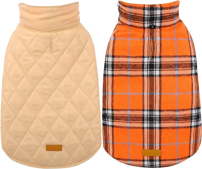 Kuoser Warm Dog Coat, Waterproof Dog Coats for X-Small Dogs, Adjustable Durable Doggie Winter Jacket Reversible Cozy Puppy Cold Weather Apparel from Small to Large Breed, Orange XS