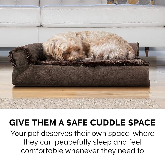 Furhaven Orthopedic Dog Bed for Large Dogs w/ Removable Bolsters & Washable Cover, For Dogs Up to 125 lbs - Plush & Velvet L Shaped Chaise - Sable Brown, Jumbo Plus/XXL