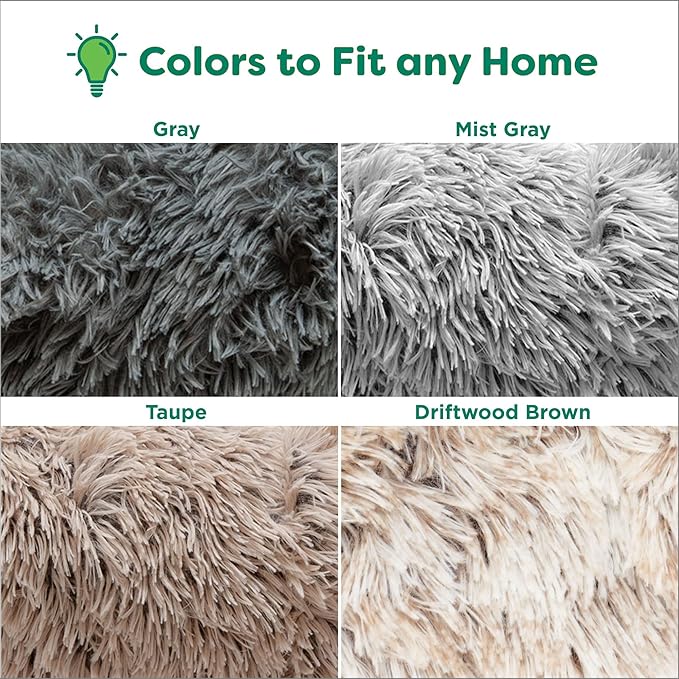Furhaven 36" Round Calming Donut Dog Bed for Large/Medium Dogs, Refillable w/ Removable Washable Cover, For Dogs Up to 75 lbs - Shaggy Plush Long Faux Fur Donut Bed - Taupe, Large