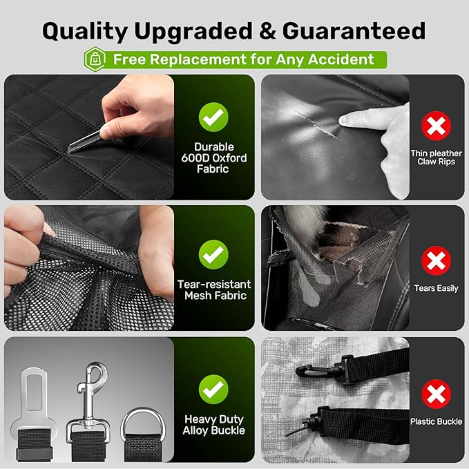 Zanch Heavy-Duty Dog Car Seat Cover, Flat Solid Back Seat Extender for Multi Large Dogs, Hard-Base Supports 450 lb, Waterproof Scrachproof Hammock Protector, Standard for Cars, SUV, Trucks, Green