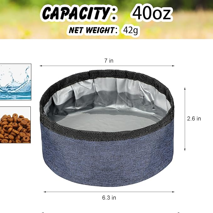 Meanplan 2 Pack Portable Dog Bowls Foldable Travel Dog Dish Portable Puppy Water and Food Bowl Pet Hiking Accessories for Small and Large Pets(Dark Blue,40 oz)