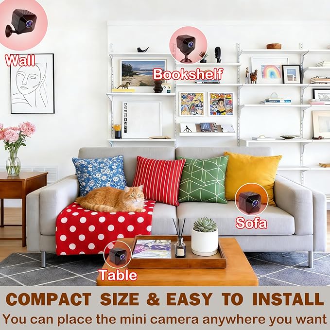 Mini HD 4K Wireless Camera Portable Nanny Cam with Night Vision, Motion Detection, and Phone App Live View - Compact Security Pet Camera for Home/Office 24/7 Cycle Save Video (Cube)