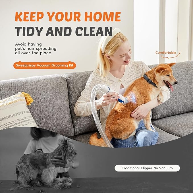 5-in-1 Pet Grooming Vacuum Kit, Dog Clippers with Cordless Low Noise 2.5L Dust Cup, 3 Suction Modes and 5 Groomer Tools for Dogs, Cats and Other Animals Hair Trimmer