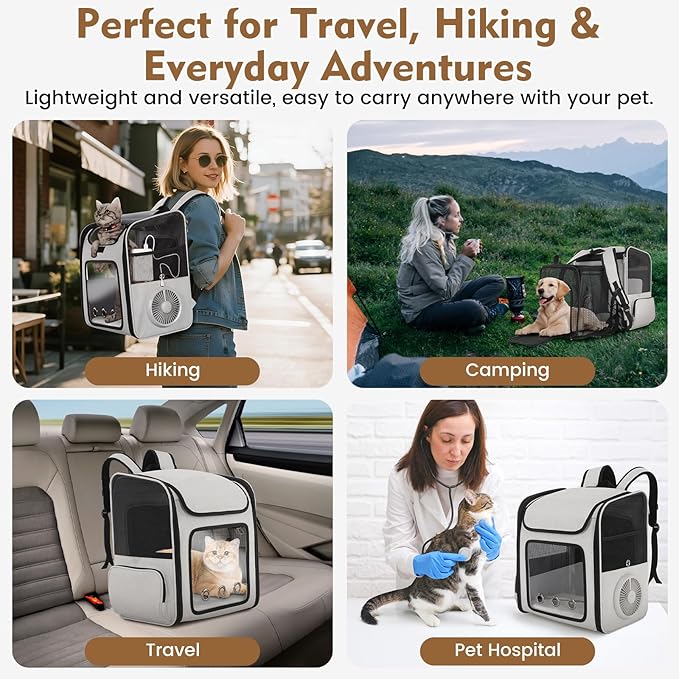 Cat Backpack Carrier with Fan & Heating Pad, Expandable Cat Carrier Backpack for Cats up to 18 lbs, Breathable Pet Travel Backpack, Ventilated Cat Dog Carrier for Hiking/Outdoor/Vet Visits