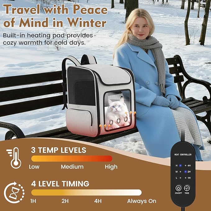 Cat Backpack Carrier with Fan & Heating Pad, Expandable Cat Carrier Backpack for Cats up to 18 lbs, Breathable Pet Travel Backpack, Ventilated Cat Dog Carrier for Hiking/Outdoor/Vet Visits