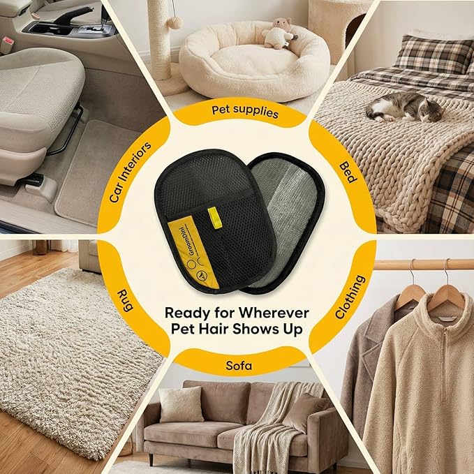 Pet Hair Removal Glove for Cats & Dogs, Upgraded Electrostatic Reusable Pet Hair Remover Gloves, Washable Magic Brush Tool for Couch, Bed, Carpet, Car Seat & Clothing, 3-Pack