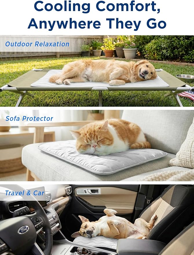 Dog Cooling Mat for Extra Large Dogs, 43"x32" Breathable Self Cooling Crate Mat for Dogs & Cats, QMAX>0.5 Portable Washable Pet Cooling Mat for Dog Bed, Thickened Cool Fiber Indoor/Outdoor Summer,Grey
