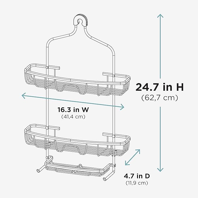 Zenna Home NeverRust Shower Caddy Hanging Bathroom Organizer, Aluminum Shower Rack with 2 Extra Wide Shelves and Built in Hooks, Over Shower Head Storage System, Satin Chrome