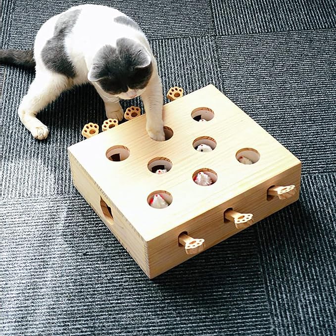 Interactive Wooden Cat Toy, Engaging and Durable Play for Cats and Kittens, Keeps Pets Entertained and Stimulated, Natural Wood Design, Perfect for Indoor Exercise and Fun - Pet Gift Idea
