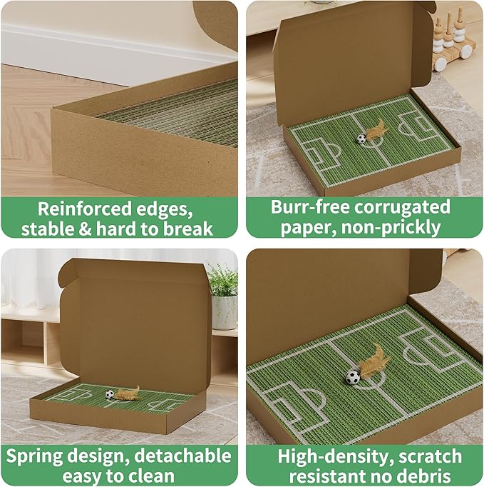 Cat Scratching Board - Football Sports Field Design with Elastic Ball, Hide-and-Seek Holes, and Interactive Play Box for Indoor Cats