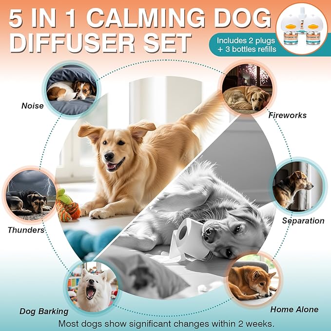 Dog Calming Pheromones Appeasing Pheromone Diffuser for Anxiety Relief Diffuser to Calm Pet 5 in 1 Advanced Kit