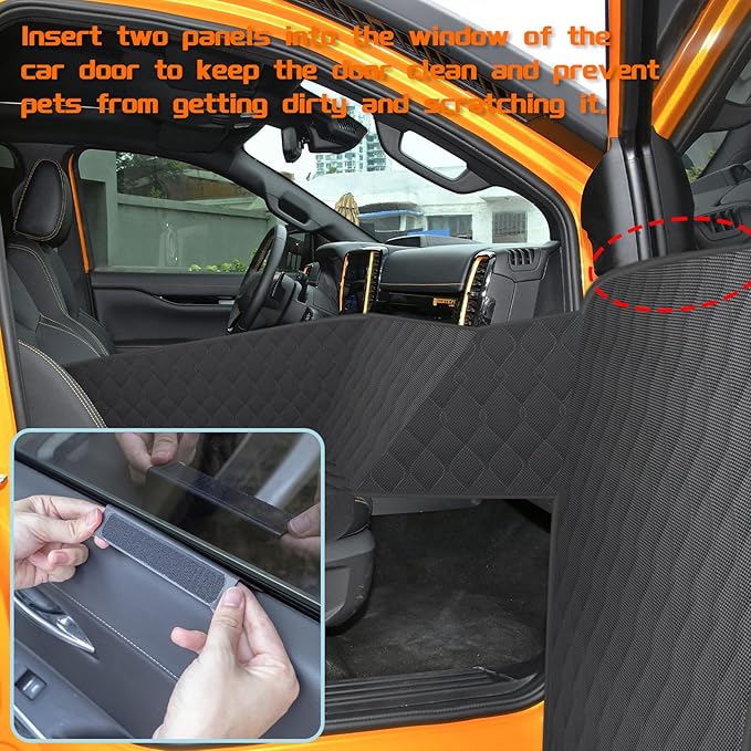 RUIANTE Dog Car Seat Cover for Front Seat Pets Travel Safety Seats Booster Seat Dogs Fronts Seats Cover with Car Door Side Panel & Hard Borad Universal for Cars Pickup Trucks (Black)