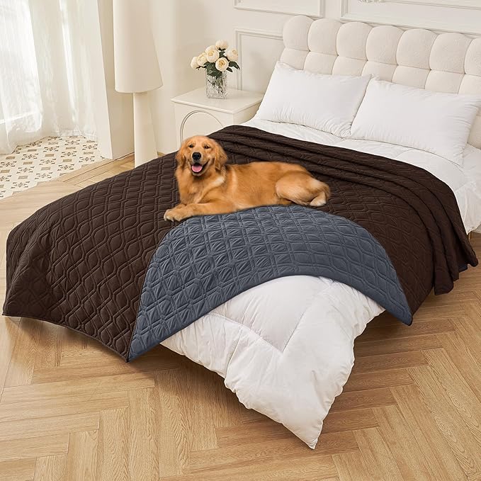 Smiry Waterproof Dog Blanket, 82x120 Inch Soft Pet Bed Cover Reversible, Washable Sofa Couch Furniture Protector for Small Medium Large Dog Puppy Cat, Geometric, Chocolate/Dark Grey