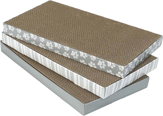 Kitty City Cat Scratcher– 3-Pack Durable Corrugated Cardboard Scratch Pads with Catnip – Double-Sided for Longer Use, Cat Claw Maintenance & Furniture Protection - Size: 10" x 18" - Grey & White