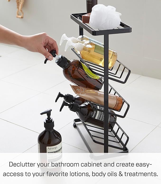 YAMAZAKI Home Tower Bath Rack - Bathroom Shower Storage Holder, Caddy Shelf Organizer - Medium, 17" - Steel - Holds Up To 9 Dispensers