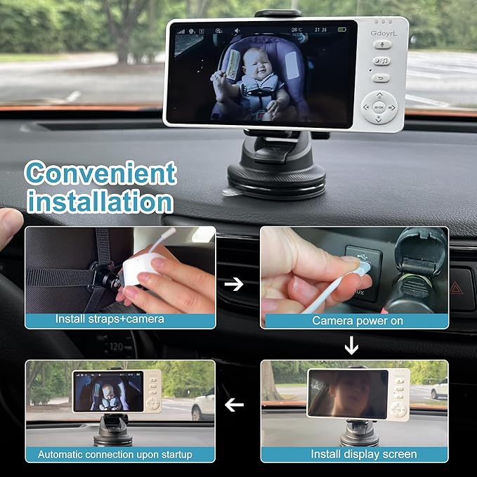 Wireless Baby Car Camera with 5-inch HD 1080P IPS, USB-Powered 360° Rotating Rear Seat Monitor (1000 ft) Auto/Manual Night Vision & VOX Mode, HD Display for Car Backseat, Home, Baby, Pet