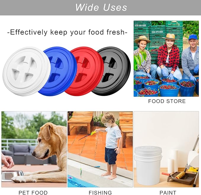 Aodaer 4 Pieces Seal Lid 5 Gallon Bucket Twist Lid Food Storage Container Lid Reusable Plastic Seal Lid Food Storage Container Lids, Mixed Colors