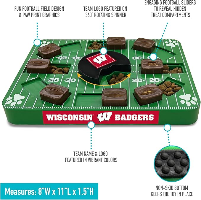 NCAA Puzzle Toy Slow Feeder, Puzzle Treat Dog Toy, Interactive Dog Treat Toy, Dog Puzzle Feeding Slow Toy (Wisconsin Badgers)