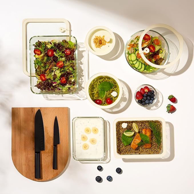 Glass Storage Container Set, Borosilicate Glass, Tempered Glass Lids, Baking Pan, Airtight with Vents, Microwave, Oven & Dishwasher Safe, (Rectangular - Set Of 3)