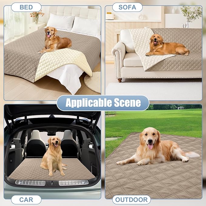 Smiry Waterproof Dog Bed Cover Pet Blanket, Soft Washable Dog Blanket for Furniture Bed Couch Sofa Reversible, Checkered (82"x102", Taupe/Beige)