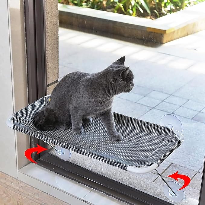 Cat Window Perch with 360° Sunbath, Hammock Bed for Indoor Cats, Grey Comfortable Seat for Sunbathing, Easy to Install on Any Window (Large)