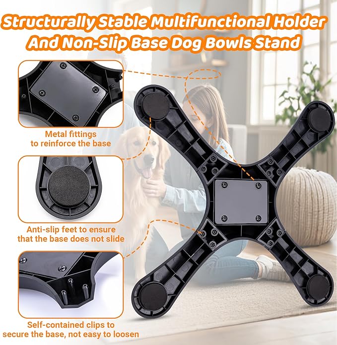 Elevated Dog Bowls Slow Feeder, 3 Adjustable Stand Heights and Width, Non-Slip Foot Mats, Tilting Raised Dog Bowls for Small, Medium and Large Dogs Breed (1 Pack), Black