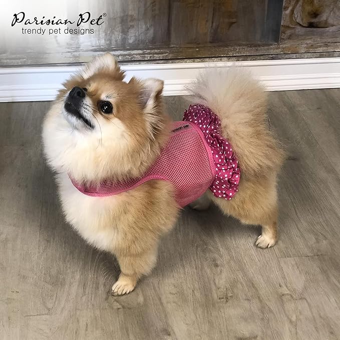 Parisian Pet Step in Dog Harness - 100% Mesh Fabric Pink Girl Dog Harnesses - Soft Fully Padded, No Pull Dog Vest Harness Dress - Puppy Harness - Dog Harness Medium Sized Dog - M