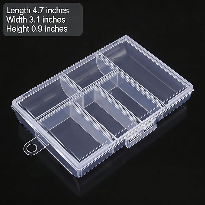 6-Grid Transparent Plastic Storage Box - 4.7x3.1x0.9 Inch Clear Organizer for Jewelry, Beads, Fishing Hooks & Nail Accessories