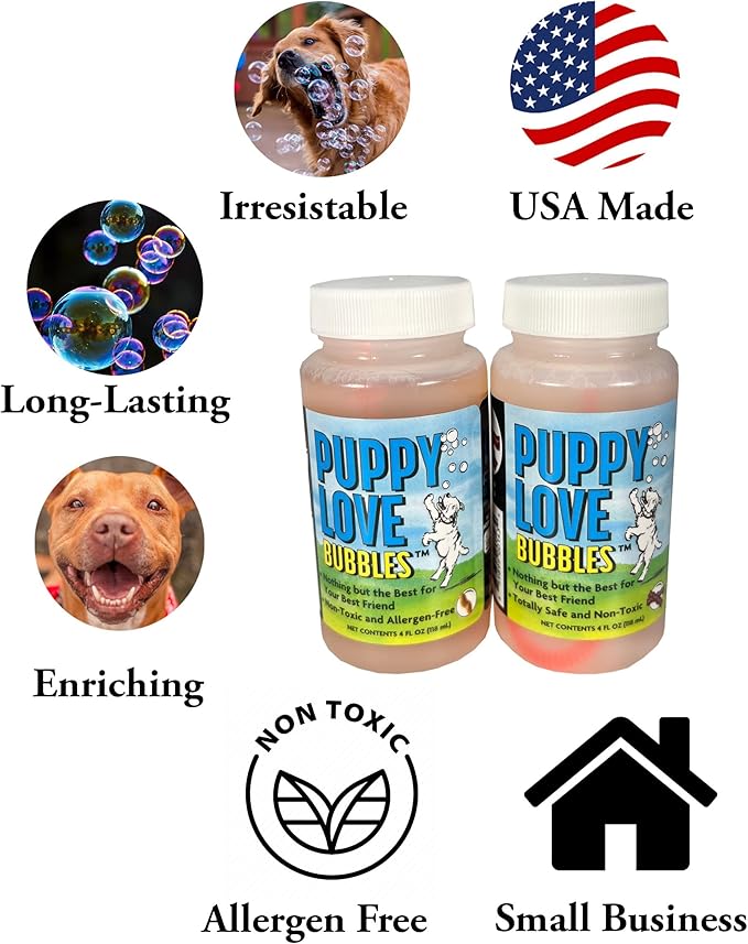 Puppy Love Bubbles, Peanut Butter Scented Bubbles 4oz. Bottle-2 Pack in Peanut Butter Flavor for Dogs