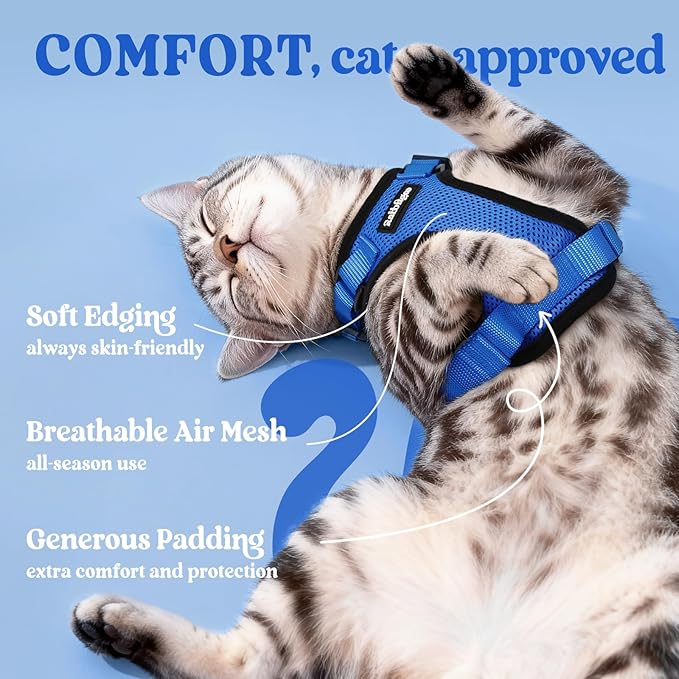 rabbitgoo Cat Harness and Leash for Walking, Escape Proof Soft Adjustable Vest Harnesses for Cats, Easy Control Breathable Reflective Strips Jacket, Navy Blue, XS