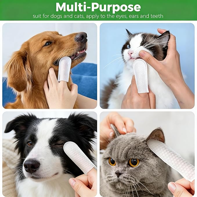 Dog Teeth Cleaning Wipes, Dog Tooth Brushing Kit for Dogs & Cat, Dog Dental Wipes, Cat Wipes, Dog Toothbrush and Toothpaste Alternatives (60 Counts)