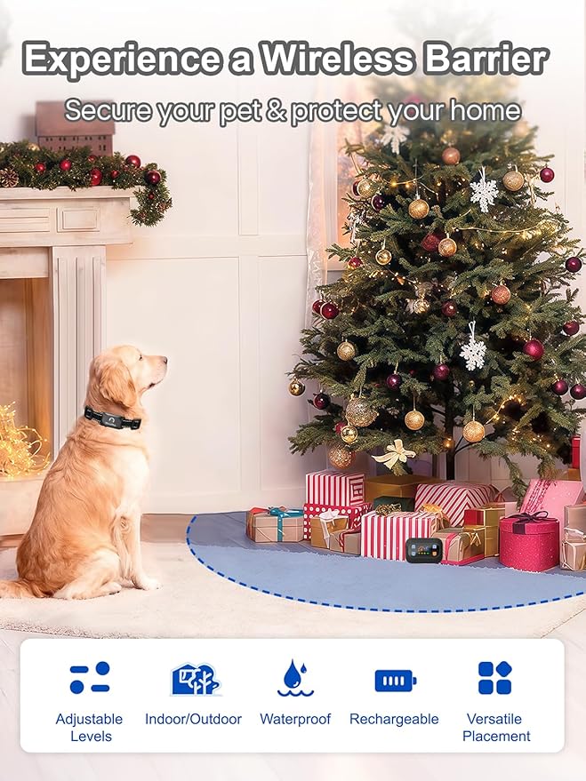 MIMOFPET Wireless Pet Barrier - Outdoor Indoor Pet Barrier Waterproof with Adjustable Range up to 8.2 ft,Adjustable Safe Static Intensity, Rechargeable Color Display Boundary Fence System for Dogs